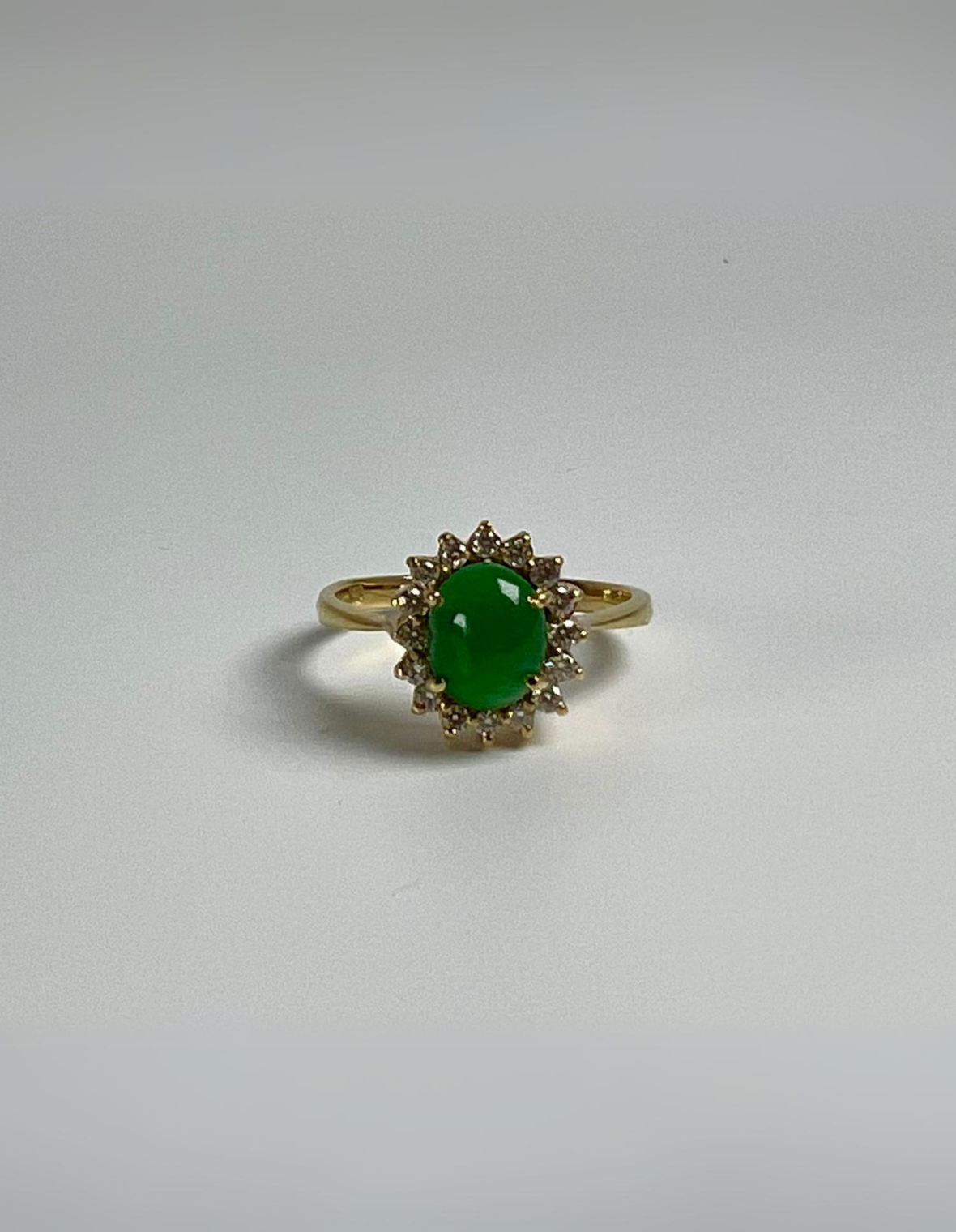 20k Gold Jade Sunburst with Diamond Halo Ring