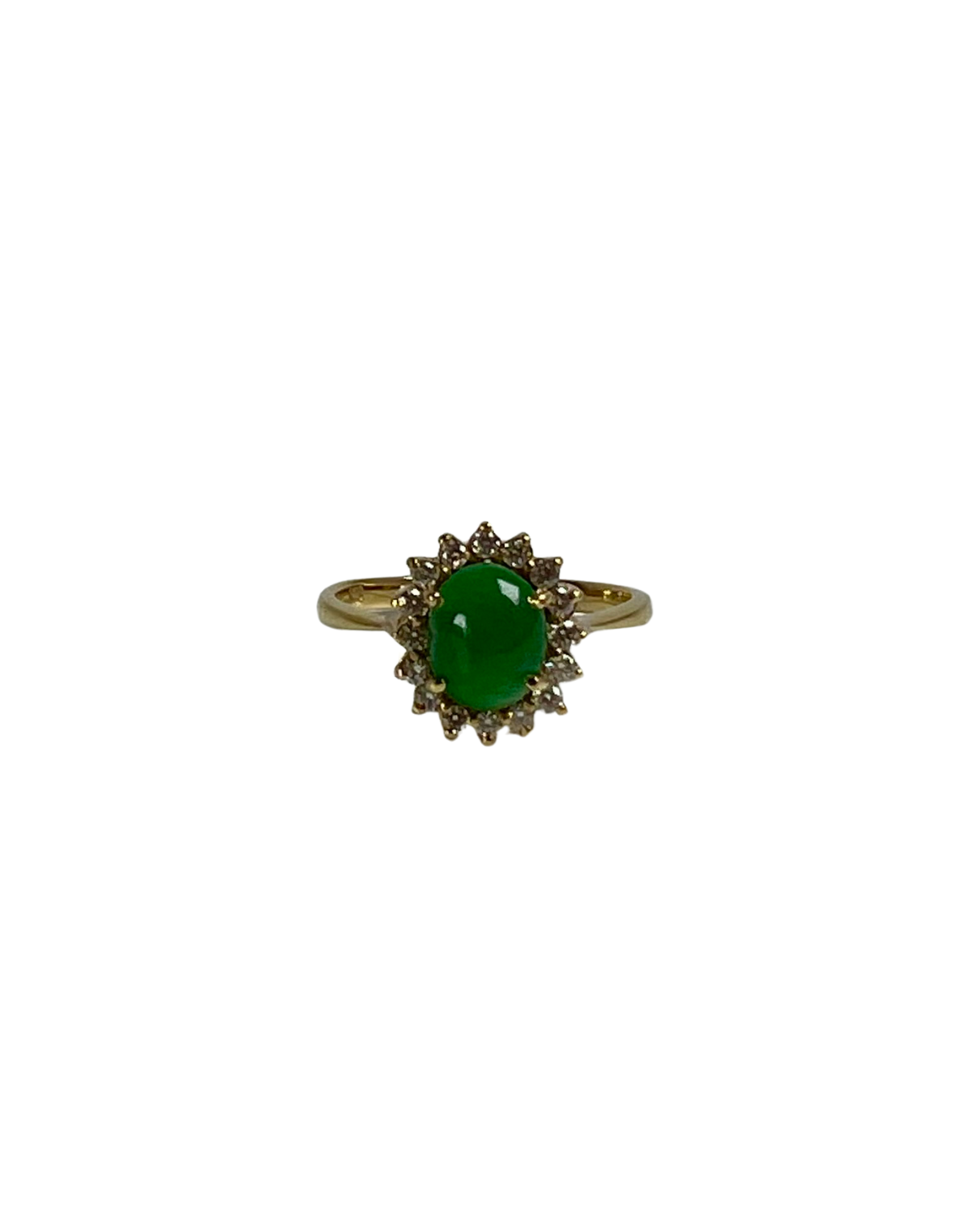 20k Gold Jade Sunburst with Diamond Halo Ring