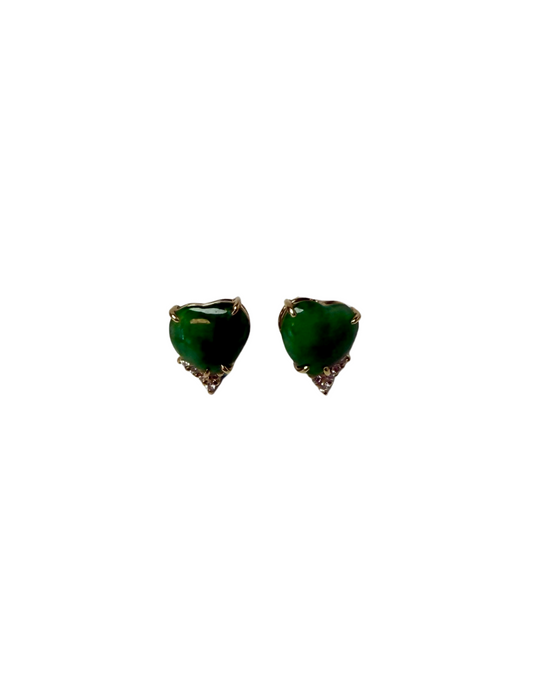 20k Gold Jade Heart & Diamond Studs